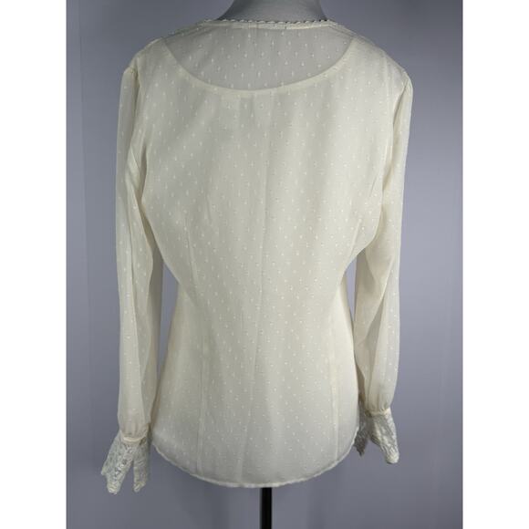 Romantic Lace V-Neck Top Womens Sz 10P Sheer Victorian Fairy Cottagecore - Picture 3 of 10